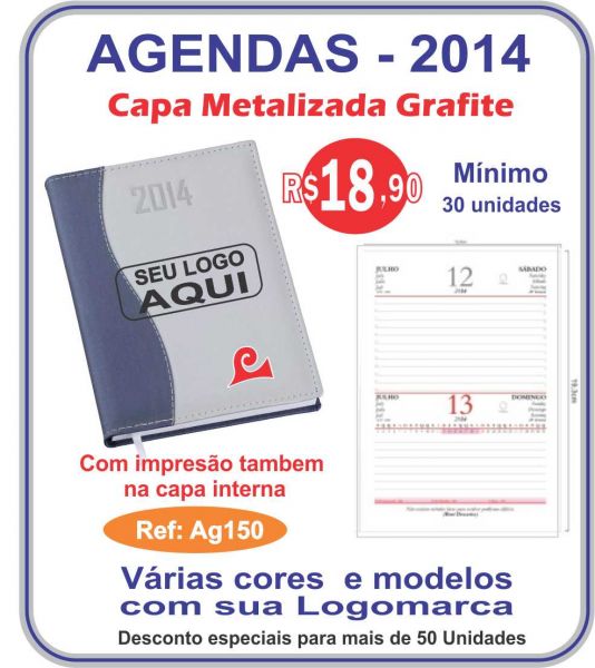 Agenda capa Grafite com Prata e Sua Logomarca