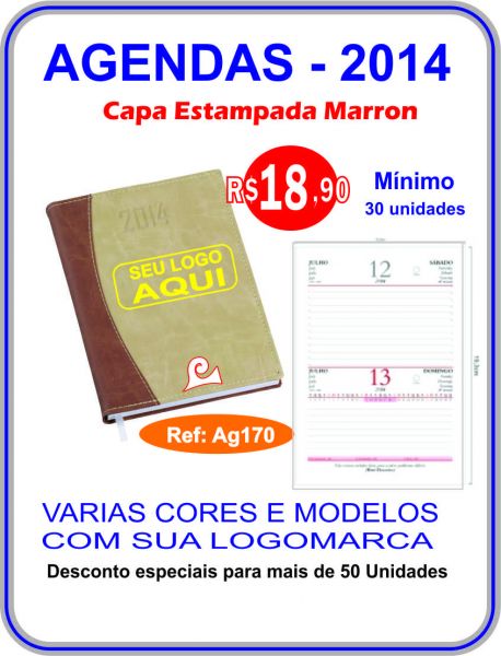 Agenda Capa Estampada Marron com Sua Logomarca